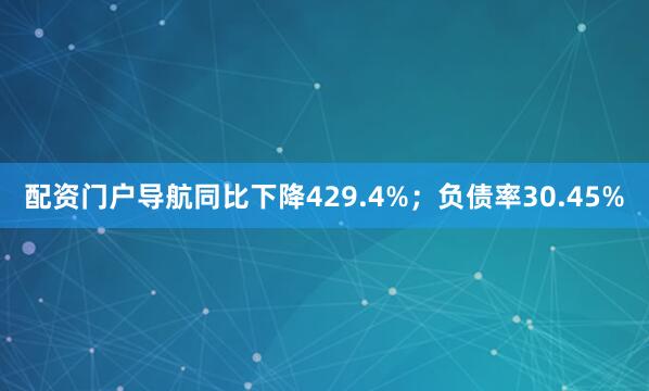 配资门户导航同比下降429.4%；负债率30.45%